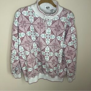 Vintage Jason Maxwell Women's Large Pink White Quilted Sweater Turtleneck